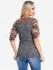 T-shirt Tribal en Tricot Motif Rayé à Manches Raglan - Gris XXL
