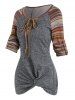 T-shirt Tribal en Tricot Motif Rayé à Manches Raglan - Gris XXL
