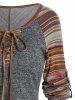 T-shirt Tribal en Tricot Motif Rayé à Manches Raglan - Gris XXL