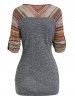 T-shirt Tribal en Tricot Motif Rayé à Manches Raglan - Gris XXL