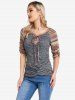 T-shirt Tribal en Tricot Motif Rayé à Manches Raglan - Gris XXXL