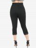 Plus Size Lace Trim Rhinestones Capri Leggings with Pocket -  