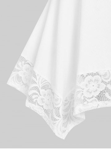Plus Size Flower Lace Sleeve Handkerchief T Shirt
