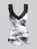 Plus Size Lace Panel Cross Backless Tie Dye Tank Top -  