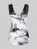 Plus Size Lace Panel Cross Backless Tie Dye Tank Top -  