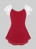 Plus Size Tie Guipure Lace Panel Chiffon Blouse -  