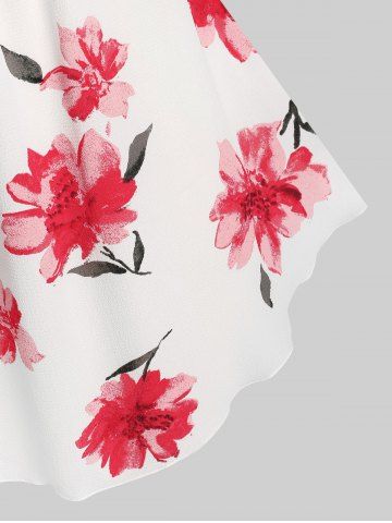 Plus Size & Curve Floral Print Front Tie Cold Shoulder Blouse