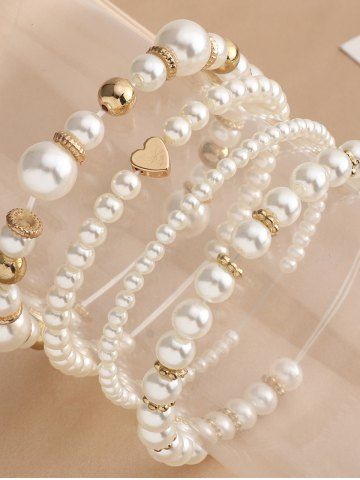 4Pcs Faux Pearl Beaded Bracelet - WHITE