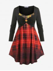 Plus Size Ombre Plaid  O Ring Tee -  
