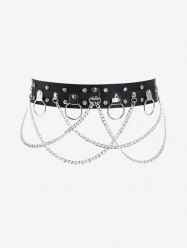 Punk Layered Cross Faux Leather Rings Belt Waist Chain -  