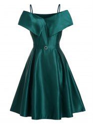 Robe de Soirée Plissée Epaule Dénudée à Taille Haute - Vert profond XL