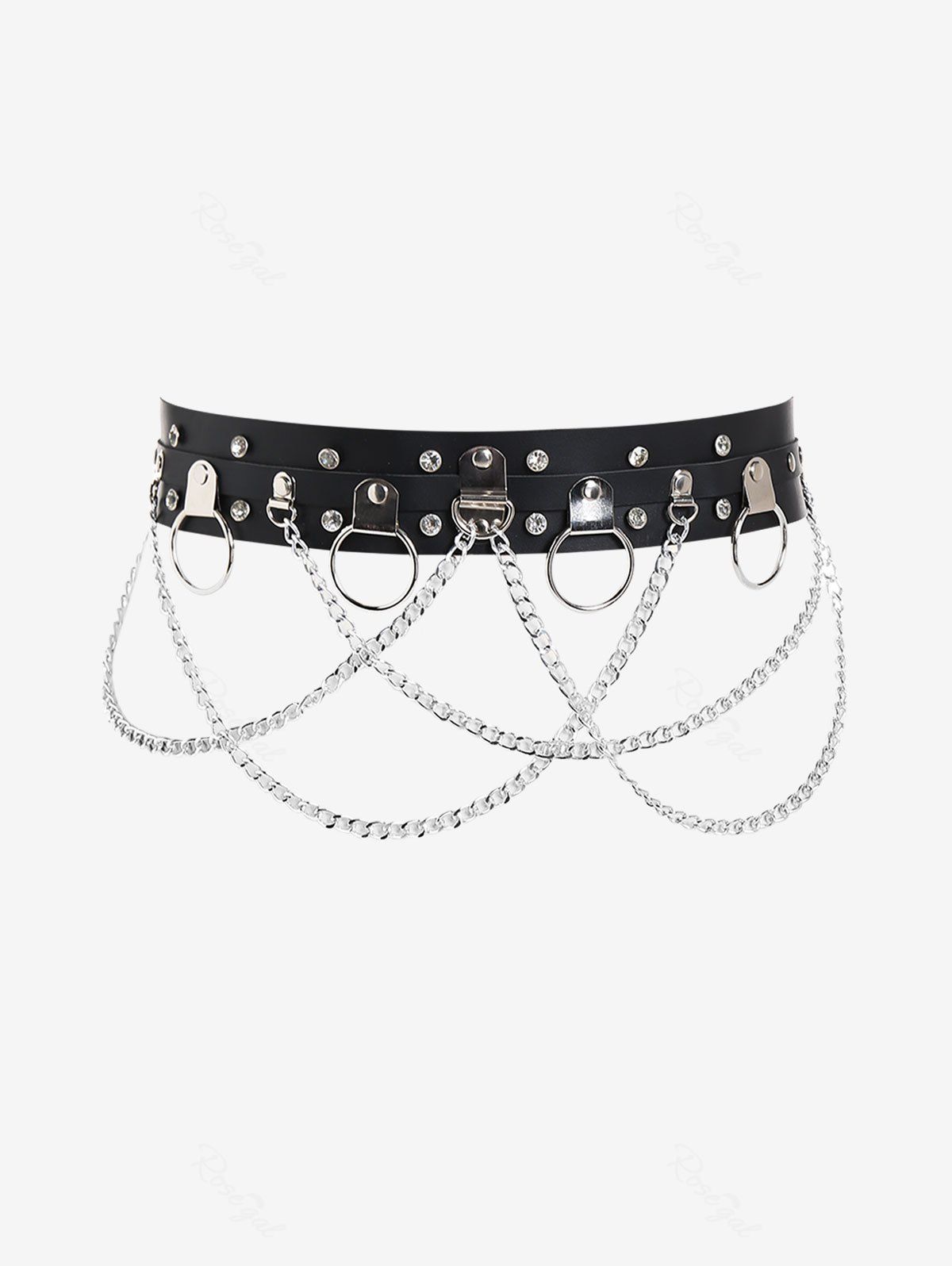 Sale Punk Layered Cross Faux Leather Rings Belt Waist Chain  