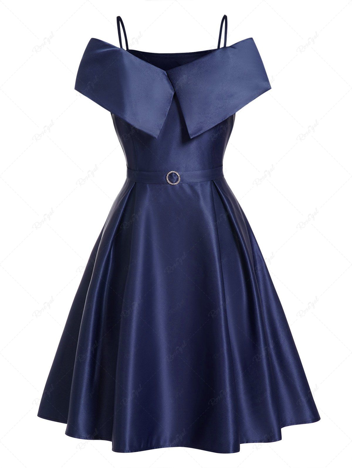 Sale Cold Shoulder Foldover High Waist Party Dress  