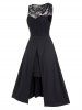 Sheer Flower Lace Panel Asymmetric Sleeveless Midi Dress -  