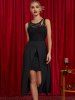 Sheer Flower Lace Panel Asymmetric Sleeveless Midi Dress -  