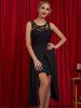 Sheer Flower Lace Panel Asymmetric Sleeveless Midi Dress -  
