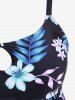 Plus Size Keyhole Flower Leaf Printed Padded Tankini Swimsuit -  