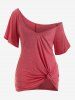 Ensemble de T-Shirt Tunique Noué Découpé de Grande Taille et de Haut à Bretelle - Rose clair 5x | US 30-32