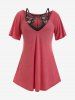 Plus Size Knotted Tunic Tee and Lace Cutout Cami Top Set -  