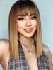 Brown Gradient Color Shoulder Length See Through Bangs Synthetic Wig -  