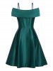 Robe de Soirée Plissée Epaule Dénudée à Taille Haute - Vert profond XL