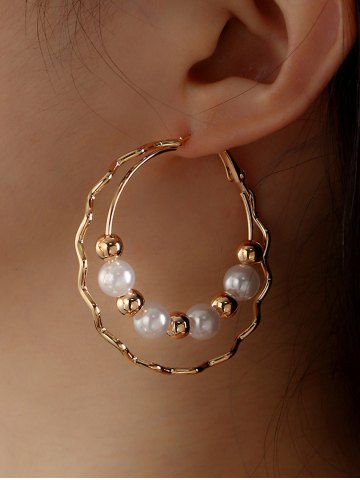 Vintage Faux Pearl Layered Hoop Earrings - GOLDEN
