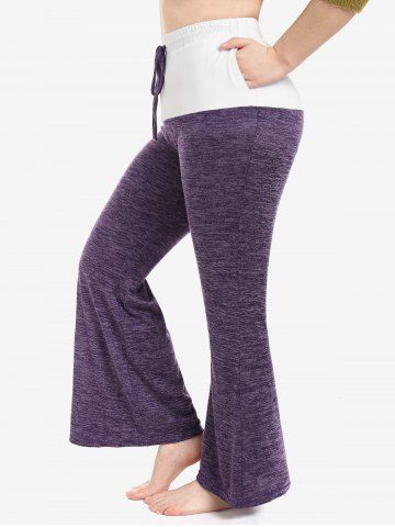 Plus Size Space Dye Colorblock Pull On Flare Pants