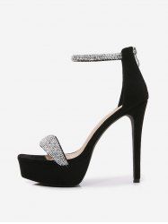 Rhinestones Embellished High Heeled Platform Back Zip Sandals -  