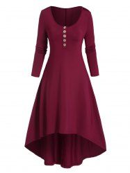 Robe Haute Basse en Couleur Unie à Manches Longues - Rouge foncé S