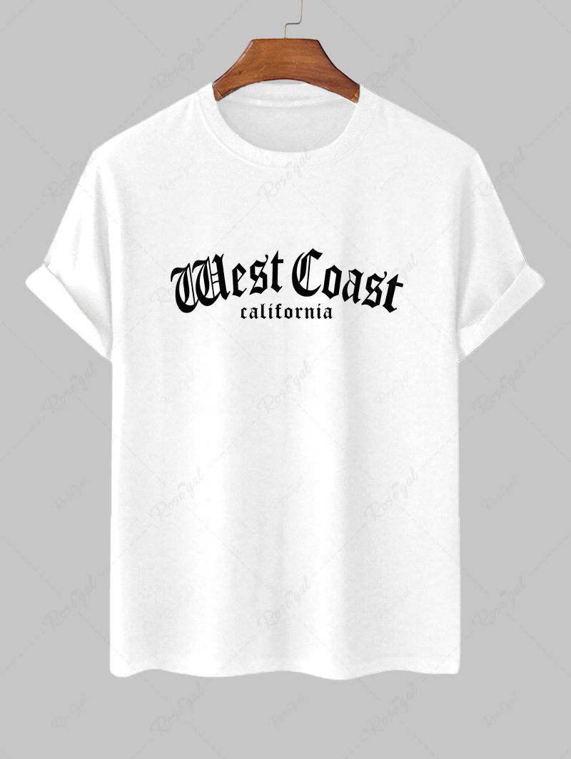 Unique Letter West Coast California Graphic Printed Short Sleeve T-shirt  