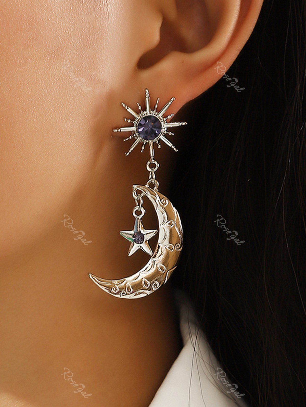 Affordable Vintage Diamond Star and Moon Drop Earrings  