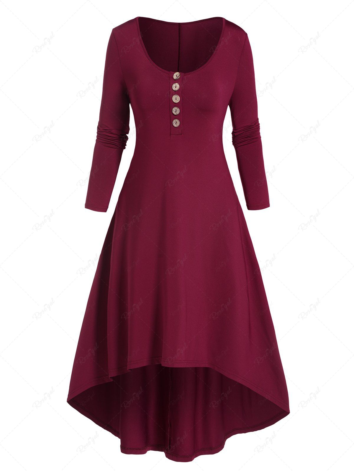 Buy Solid Color Long Sleeve High Low Dress  