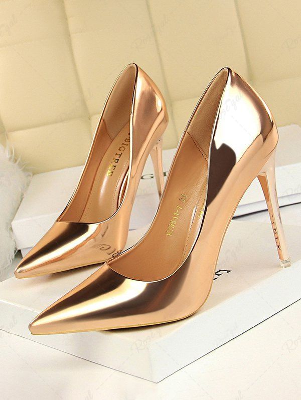 Outfits Metallic Stiletto Heel Pointed Toe Pumps  