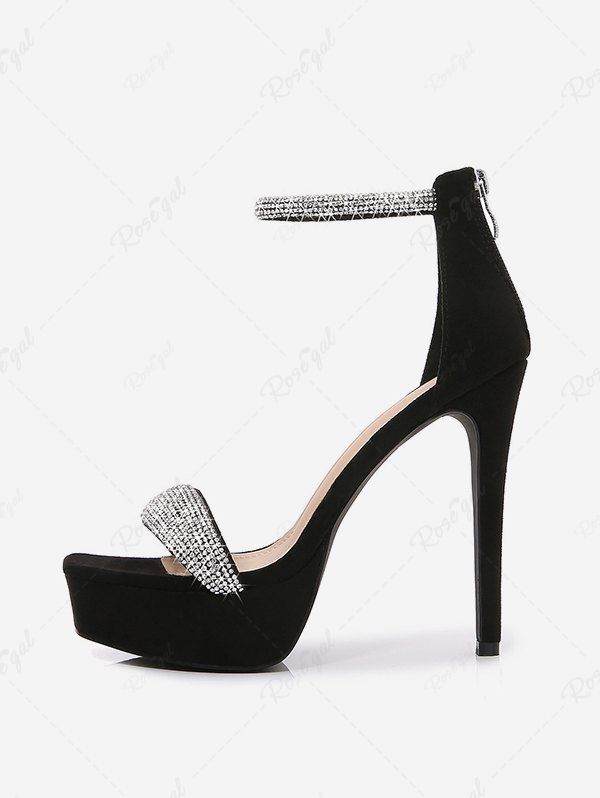 Best Rhinestones Embellished High Heeled Platform Back Zip Sandals  
