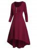Robe Haute Basse en Couleur Unie à Manches Longues - Rouge foncé S