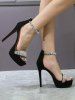 Rhinestones Embellished High Heeled Platform Back Zip Sandals -  