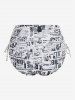 Gothic Dog Head Newspaper Print Cinched Ruched Tankini Swimwear -  