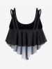 Gothic Dog Head Newspaper Print Cinched Ruched Tankini Swimwear -  