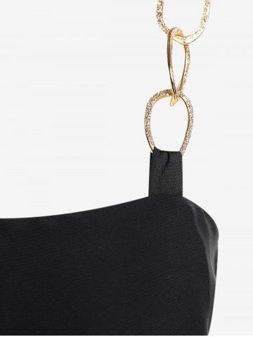 Plus Size Mesh Overlay Chain Flutter Sleeves Skew Neck Tee
