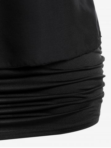 Plus Size Mesh Overlay Chain Flutter Sleeves Skew Neck Tee