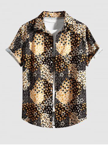 Star Leopard Patchwork Print Short Sleeve Shirt - DIGITAL DESERT CAMOUFLAGE - XXL