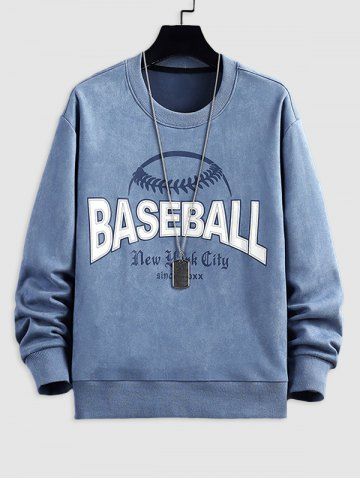 BASEBALL Graphic Pattern Faux Suede Sweatshirt - BLUE - XS