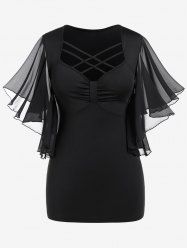 Plus Size Crisscross Strappy Chiffon Butterfly Sleeve Ruched Top -  
