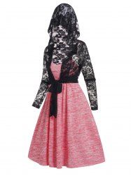 Heather Empire Wast A Line Mini Cami Dress And Flower Lace Tied Front Long Sleeve Hooded Top Set -  