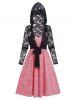 Heather Empire Wast A Line Mini Cami Dress And Flower Lace Tied Front Long Sleeve Hooded Top Set -  
