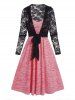 Heather Empire Wast A Line Mini Cami Dress And Flower Lace Tied Front Long Sleeve Hooded Top Set -  