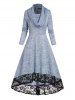 Space Dye Flower Lace Panel High Waisted Long Sleeve High Low Midi Hooded Dress -  