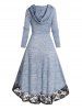 Space Dye Flower Lace Panel High Waisted Long Sleeve High Low Midi Hooded Dress -  