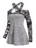 Cold Shoulder Sheer Flower Lace Panel Long Sleeve Top -  
