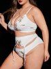 Plus Size Floral Embroidered Bra and Garter Set -  